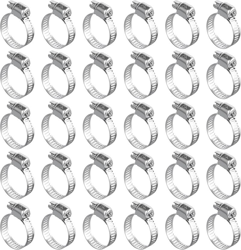 imsiboc 30PCS Stainless Steel Hose Clamps, 5/8'' - 1'' (16-25mm) Adjustable Worm Gear Metal Fuel Line Clamp for Plumbing, Mechanical and Automotive Hose Connections - Image 1